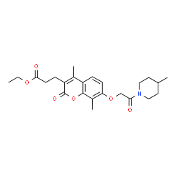 ChemSpider 2D Image | Ethyl 3-{4,8-dimethyl-7-[2-(4-methyl-1-piperidinyl)-2-oxoethoxy]-2-oxo-2H-chromen-3-yl}propanoate | C24H31NO6