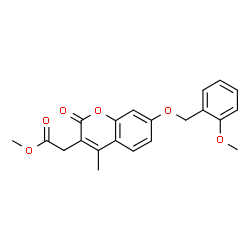 ChemSpider 2D Image | Methyl {7-[(2-methoxybenzyl)oxy]-4-methyl-2-oxo-2H-chromen-3-yl}acetate | C21H20O6