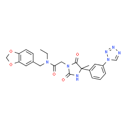 ChemSpider 2D Image | N-(1,3-Benzodioxol-5-ylmethyl)-N-ethyl-2-{4-methyl-2,5-dioxo-4-[3-(1H-tetrazol-1-yl)phenyl]-1-imidazolidinyl}acetamide | C23H23N7O5