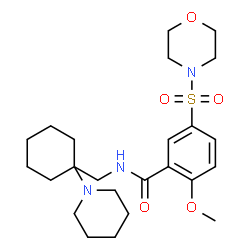 ChemSpider 2D Image | 2-Methoxy-5-(4-morpholinylsulfonyl)-N-{[1-(1-piperidinyl)cyclohexyl]methyl}benzamide | C24H37N3O5S