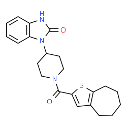 ChemSpider 2D Image | 1-[1-(5,6,7,8-Tetrahydro-4H-cyclohepta[b]thiophen-2-ylcarbonyl)-4-piperidinyl]-1,3-dihydro-2H-benzimidazol-2-one | C22H25N3O2S