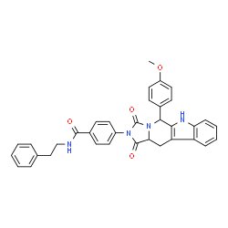 ChemSpider 2D Image | 4-[5-(4-Methoxyphenyl)-1,3-dioxo-5,6,11,11a-tetrahydro-1H-imidazo[1',5':1,6]pyrido[3,4-b]indol-2(3H)-yl]-N-(2-phenylethyl)benzamide | C35H30N4O4