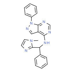 ChemSpider 2D Image | N-[(1-methylimidazol-2-yl)-phenyl-methyl]-1-phenyl-pyrazolo[4,5-e]pyrimidin-4-amine | C22H19N7