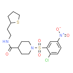 ChemSpider 2D Image | 1-[(2-Chloro-5-nitrophenyl)sulfonyl]-N-[2-(tetrahydro-2-thiophenyl)ethyl]-4-piperidinecarboxamide | C18H24ClN3O5S2