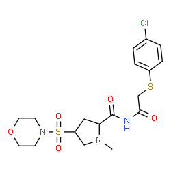 ChemSpider 2D Image | N-{[(4-Chlorophenyl)sulfanyl]acetyl}-1-methyl-4-(4-morpholinylsulfonyl)prolinamide | C18H24ClN3O5S2
