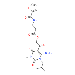 ChemSpider 2D Image | 2-(6-Amino-1-isobutyl-3-methyl-2,4-dioxo-1,2,3,4-tetrahydro-5-pyrimidinyl)-2-oxoethyl N-2-furoyl-beta-alaninate | C19H24N4O7