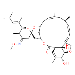 ChemSpider 2D Image | (1'R,2R,4Z,4'S,5R,6S,8'R,10'Z,13'R,14'Z,20'S,21'R,24'S)-21',24'-Dihydroxy-4-(methoxyimino)-5,11',13',22'-tetramethyl-6-[(2E)-4-methyl-2-penten-2-yl]-3,4,5,6-tetrahydro-2'H-spiro[pyran-2,6'-[3,7,19]tri
oxatetracyclo[15.6.1.1~4,8~.0~20,24~]pentacosa[10,14,16,22]tetraen]-2'-one | C37H53NO8