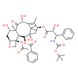 ChemSpider 2D Image | (3beta,5alpha,7beta,10beta,13alpha)-4-Acetoxy-1,7,10-trihydroxy-13-{[(2R,3S)-2-hydroxy-3-({[(2-methyl-2-propanyl)oxy]carbonyl}amino)-3-phenylpropanoyl]oxy}-9-oxo-5,20-epoxytax-11-en-2-yl benzoate | C43H53NO14