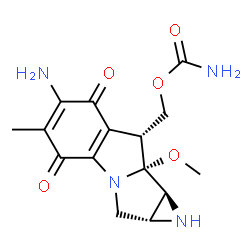 ChemSpider 2D Image | [(1aR,8R,8aR,8bS)-6-Amino-8a-methoxy-5-methyl-4,7-dioxo-1,1a,2,4,7,8,8a,8b-octahydroazireno[2',3':3,4]pyrrolo[1,2-a]indol-8-yl]methyl carbamate | C15H18N4O5