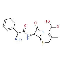 ChemSpider 2D Image | (6S,7R)-7-{[(2R)-2-Amino-2-phenylacetyl]amino}-3-methyl-8-oxo-5-thia-1-azabicyclo[4.2.0]oct-2-ene-2-carboxylic acid | C16H17N3O4S
