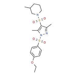 ChemSpider 2D Image | 1-({1-[(4-Ethoxyphenyl)sulfonyl]-3,5-dimethyl-1H-pyrazol-4-yl}sulfonyl)-3-methylpiperidine | C19H27N3O5S2