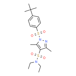 ChemSpider 2D Image | N,N-Diethyl-3,5-dimethyl-1-{[4-(2-methyl-2-propanyl)phenyl]sulfonyl}-1H-pyrazole-4-sulfonamide | C19H29N3O4S2