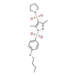 ChemSpider 2D Image | 1-[(4-Butoxyphenyl)sulfonyl]-3,5-dimethyl-4-(1-pyrrolidinylsulfonyl)-1H-pyrazole | C19H27N3O5S2
