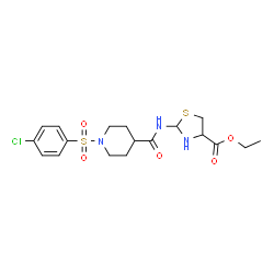 ChemSpider 2D Image | Ethyl 2-[({1-[(4-chlorophenyl)sulfonyl]-4-piperidinyl}carbonyl)amino]-1,3-thiazolidine-4-carboxylate | C18H24ClN3O5S2