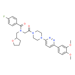 ChemSpider 2D Image | N-(2-{4-[6-(3,4-Dimethoxyphenyl)-3-pyridazinyl]-1-piperazinyl}-2-oxoethyl)-4-fluoro-N-(tetrahydro-2-furanylmethyl)benzamide | C30H34FN5O5