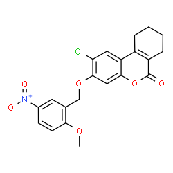 ChemSpider 2D Image | 2-Chloro-3-[(2-methoxy-5-nitrobenzyl)oxy]-7,8,9,10-tetrahydro-6H-benzo[c]chromen-6-one | C21H18ClNO6