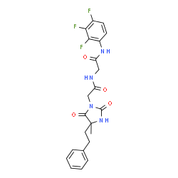 ChemSpider 2D Image | N~2~-{[4-Methyl-2,5-dioxo-4-(2-phenylethyl)-1-imidazolidinyl]acetyl}-N-(2,3,4-trifluorophenyl)glycinamide | C22H21F3N4O4
