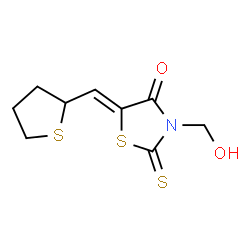ChemSpider 2D Image | (5Z)-3-(Hydroxymethyl)-5-(tetrahydro-2-thiophenylmethylene)-2-thioxo-1,3-thiazolidin-4-one | C9H11NO2S3
