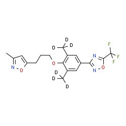 ChemSpider 2D Image | 3-{3,5-Bis[(~2~H_3_)methyl]-4-[3-(3-methyl-1,2-oxazol-5-yl)propoxy]phenyl}-5-(trifluoromethyl)-1,2,4-oxadiazole | C18H12D6F3N3O3