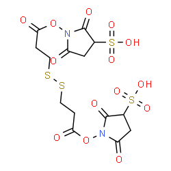 ChemSpider 2D Image | 1,1'-{Disulfanediylbis[(1-oxo-3,1-propanediyl)oxy]}bis(2,5-dioxo-3-pyrrolidinesulfonic acid) | C14H16N2O14S4