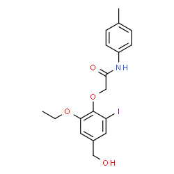 ChemSpider 2D Image | 2-[2-Ethoxy-4-(hydroxymethyl)-6-iodophenoxy]-N-(4-methylphenyl)acetamide | C18H20INO4