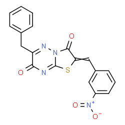 ChemSpider 2D Image | 6-Benzyl-2-(3-nitrobenzylidene)-7H-[1,3]thiazolo[3,2-b][1,2,4]triazine-3,7(2H)-dione | C19H12N4O4S
