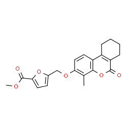 ChemSpider 2D Image | Methyl 5-{[(4-methyl-6-oxo-7,8,9,10-tetrahydro-6H-benzo[c]chromen-3-yl)oxy]methyl}-2-furoate | C21H20O6