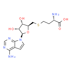 ChemSpider 2D Image | (2S)-2-Amino-4-({[(2S,3S,4R,5R)-5-(4-amino-7H-pyrrolo[2,3-d]pyrimidin-7-yl)-3,4-dihydroxytetrahydro-2-furanyl]methyl}sulfanyl)butanoic acid | C15H21N5O5S
