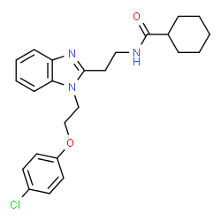 ChemSpider 2D Image | N-(2-{1-[2-(4-Chlorophenoxy)ethyl]-1H-benzimidazol-2-yl}ethyl)cyclohexanecarboxamide | C24H28ClN3O2