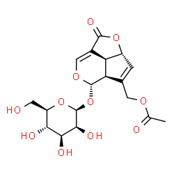 ChemSpider 2D Image | [(2aR,4aS,5S,7bS)-5-(beta-D-Mannopyranosyloxy)-1-oxo-2a,4a,5,7b-tetrahydro-1H-2,6-dioxacyclopenta[cd]inden-4-yl]methyl acetate | C18H22O11