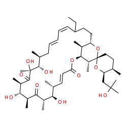 ChemSpider 2D Image | (1S,4E,5'R,6R,6'R,7R,8S,10S,11S,12R,14S,15S,16S,18E,20Z,25S,27S,28R,29S)-22-Ethyl-7,11,14,15-tetrahydroxy-6'-(2-hydroxy-2-methylpropyl)-5',6,8,10,12,14,16,28,29-nonamethyl-3',4',5',6'-tetrahydro-3H,9H
,13H-spiro[2,26-dioxabicyclo[23.3.1]nonacosa-4,18,20-triene-27,2'-pyran]-3,9,13-trione | C46H76O11