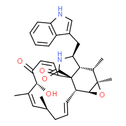 ChemSpider 2D Image | (1E,4S,5Z,7R,9Z,11aS,14S,14aR,15aR,16aS,16bR)-7-Hydroxy-14-(1H-indol-3-ylmethyl)-4,6,15,15a-tetramethyl-4,7,14,14a,15,15a,16a,16b-octahydro-3H-cyclotrideca[d]oxireno[f]isoindole-8,11,12(13H)-trione | C32H36N2O5