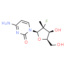 ChemSpider 2D Image | 4-Amino-1-(2-deoxy-2-fluoro-2-methyl-beta-D-xylofuranosyl)-2(1H)-pyrimidinone | C10H14FN3O4