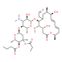 ChemSpider 2D Image | (2S,3S,4R,6S)-6-{[(2R,3S,4R,5R,6S)-6-{[(4R,5S,6S,9R,10R,11E,13E,16R)-4,10-Dihydroxy-5-methoxy-9,16-dimethyl-2-oxo-7-(2-oxoethyl)oxacyclohexadeca-11,13-dien-6-yl]oxy}-4-(dimethylamino)-5-hydroxy-2-meth
yltetrahydro-2H-pyran-3-yl]oxy}-2,4-dimethyl-4-(propionyloxy)tetrahydro-2H-pyran-3-yl butanoate (non-preferred name) | C42H69NO15