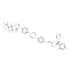 ChemSpider 2D Image | 2-[(~2~H_9_)-2-Butanyl]-4-{4-[4-(4-{[(2S,4S)-2-(2,4-dichlorophenyl)-2-(1H-1,2,4-triazol-1-ylmethyl)-1,3-dioxolan-4-yl]methoxy}phenyl)-1-piperazinyl]phenyl}-2,4-dihydro-3H-1,2,4-triazol-3-one | C35H29D9Cl2N8O4