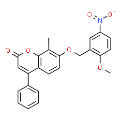 ChemSpider 2D Image | 7-[(2-Methoxy-5-nitrobenzyl)oxy]-8-methyl-4-phenyl-2H-chromen-2-one | C24H19NO6