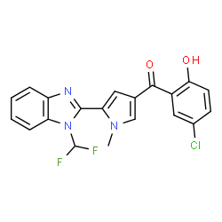 ChemSpider 2D Image | (5-Chloro-2-hydroxyphenyl){5-[1-(difluoromethyl)-1H-benzimidazol-2-yl]-1-methyl-1H-pyrrol-3-yl}methanone | C20H14ClF2N3O2