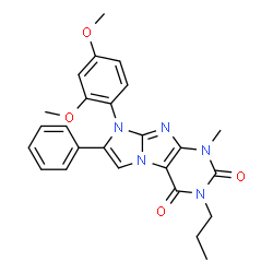 ChemSpider 2D Image | 8-(2,4-Dimethoxyphenyl)-1-methyl-7-phenyl-3-propyl-1H-imidazo[2,1-f]purine-2,4(3H,8H)-dione | C25H25N5O4
