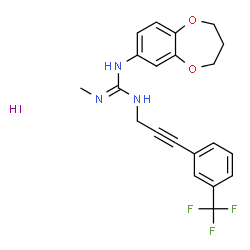 ChemSpider 2D Image | 1-(3,4-Dihydro-2H-1,5-benzodioxepin-7-yl)-2-methyl-3-{3-[3-(trifluoromethyl)phenyl]-2-propyn-1-yl}guanidine hydroiodide (1:1) | C21H21F3IN3O2
