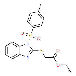 ChemSpider 2D Image | Ethyl ({1-[(4-methylphenyl)sulfonyl]-1H-benzimidazol-2-yl}sulfanyl)acetate | C18H18N2O4S2