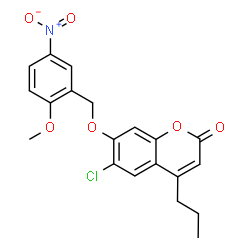 ChemSpider 2D Image | 6-Chloro-7-[(2-methoxy-5-nitrobenzyl)oxy]-4-propyl-2H-chromen-2-one | C20H18ClNO6