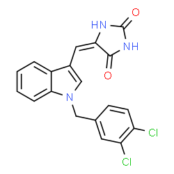 ChemSpider 2D Image | (5E)-5-{[1-(3,4-Dichlorobenzyl)-1H-indol-3-yl]methylene}-2,4-imidazolidinedione | C19H13Cl2N3O2