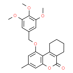ChemSpider 2D Image | 3-Methyl-1-[(3,4,5-trimethoxybenzyl)oxy]-7,8,9,10-tetrahydro-6H-benzo[c]chromen-6-one | C24H26O6