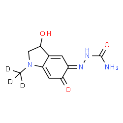 ChemSpider 2D Image | (2E)-2-[3-Hydroxy-1-(~2~H_3_)methyl-6-oxo-1,2,3,6-tetrahydro-5H-indol-5-ylidene]hydrazinecarboxamide | C10H9D3N4O3