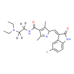 ChemSpider 2D Image | N-[2-(Diethylamino)(~2~H_4_)ethyl]-2-[(E)-(5-fluoro-2-oxo-1,2-dihydro-3H-indol-3-ylidene)methyl]-3,5-dimethyl-2H-pyrrole-4-carboxamide | C22H23D4FN4O2