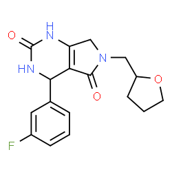 ChemSpider 2D Image | 4-(3-Fluorophenyl)-6-(tetrahydro-2-furanylmethyl)-3,4,6,7-tetrahydro-1H-pyrrolo[3,4-d]pyrimidine-2,5-dione | C17H18FN3O3