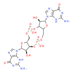 ChemSpider 2D Image | 9,9'-[(2R,3R,7aR,9R,10R,10aS)-3,5,10,12-Tetrahydroxy-5,12-dioxidooctahydro-2H,7H-difuro[3,2-d:3',2'-j][1,3,7,9,2,8]tetraoxadiphosphacyclododecine-2,9-diyl]bis(2-amino-3,9-dihydro-6H-purin-6-one) | C20H24N10O14P2