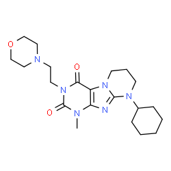 ChemSpider 2D Image | 9-Cyclohexyl-1-methyl-3-[2-(4-morpholinyl)ethyl]-6,7,8,9-tetrahydropyrimido[2,1-f]purine-2,4(1H,3H)-dione | C21H32N6O3