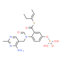 ChemSpider 2D Image | S-[(2E)-2-Penten-3-yl] 2-{[(4-amino-2-methyl-5-pyrimidinyl)methyl](formyl)amino}-5-(phosphonooxy)benzenecarbothioate | C19H23N4O6PS