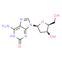 ChemSpider 2D Image | 6-Amino-9-(2-deoxy-beta-L-threo-pentofuranosyl)-1,9-dihydro-2H-purin-2-one | C10H13N5O4